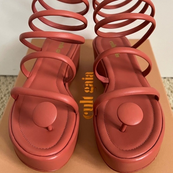 Cult Gaia Alba Jasper Leather Coil Wrap Strappy Platform Wedge Sandals Pumps - Picture 5 of 10